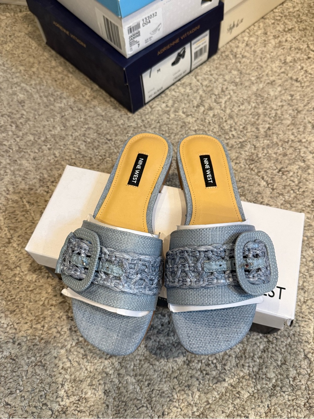 Nine West Hagleigh2 Medium Blue Woven Buckle Slide/Mules